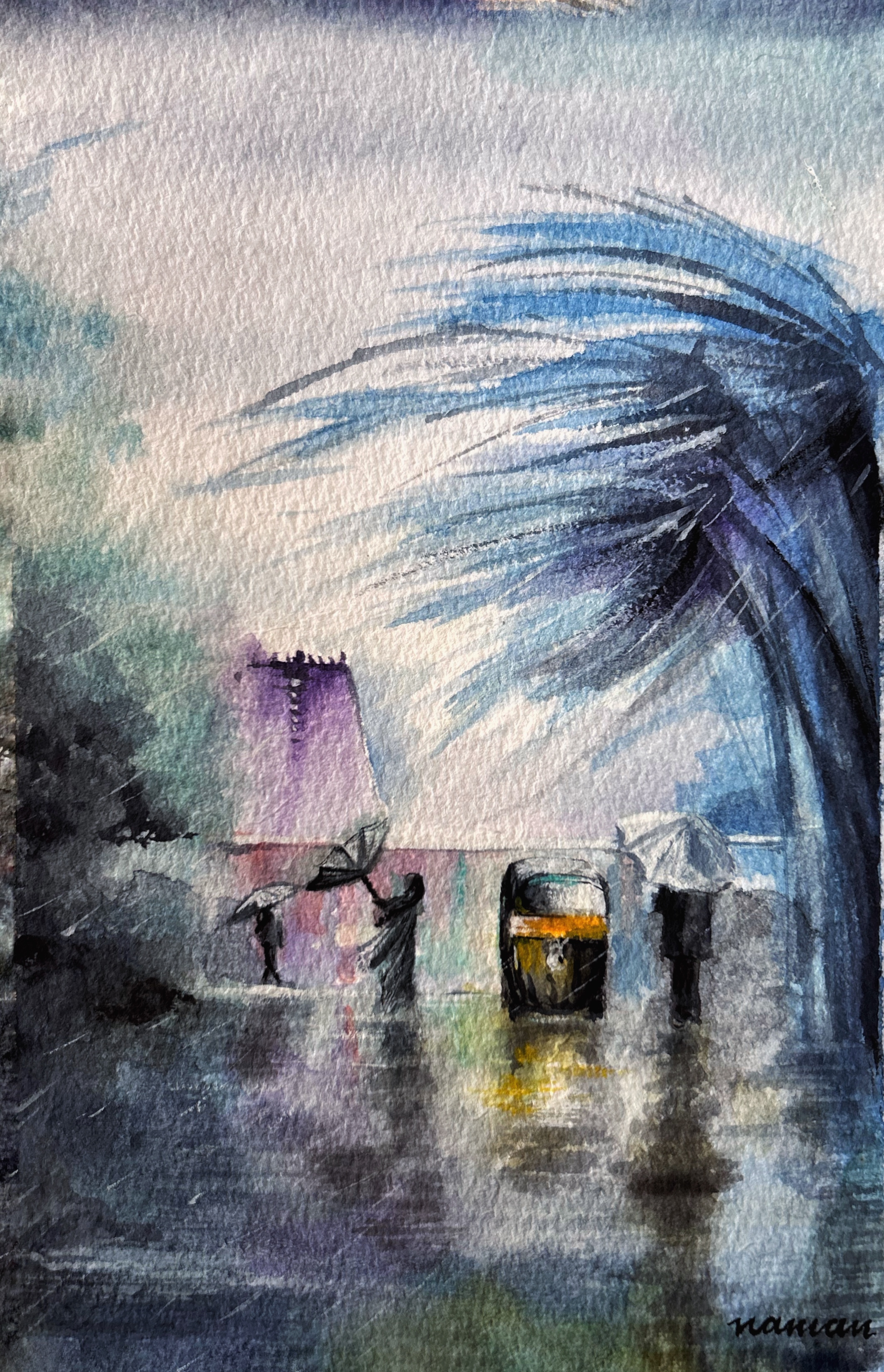 Rainy street watercolor